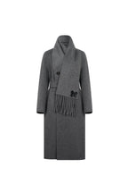 Dark Gray Scarf - style Long Belted Cashmere Coat - ANN ANDELMAN
