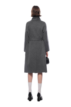Dark Gray Scarf - style Long Belted Cashmere Coat - ANN ANDELMAN