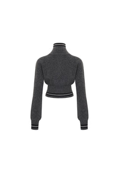Dark Gray Slanted Placket Knitted Cardigan - ANN ANDELMAN