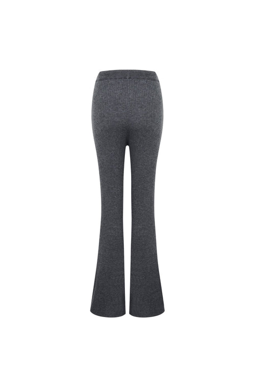 Dark Gray Slim - fit Ribbed Flared Trousers - ANN ANDELMAN