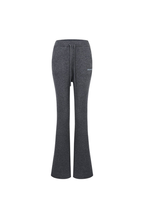 Dark Gray Slim - fit Ribbed Flared Trousers - ANN ANDELMAN