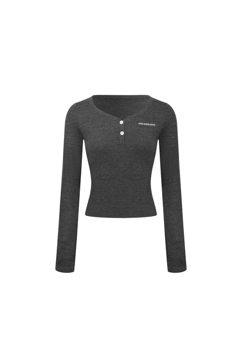 Dark Gray Slim - fit Round Neck Knitted Base Layer - ANN ANDELMAN