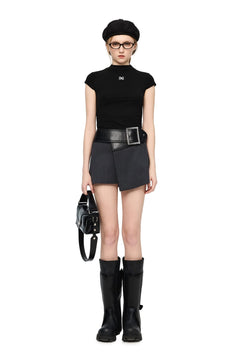 Dark Gray Wide Belt Series Skirt - ANN ANDELMAN