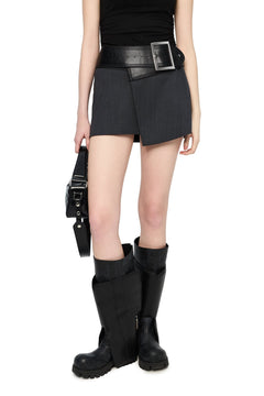 Dark Gray Wide Belt Series Skirt - ANN ANDELMAN