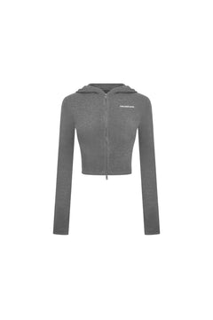 Dark Gray zip - up Hooded Cardigan - ANN ANDELMAN