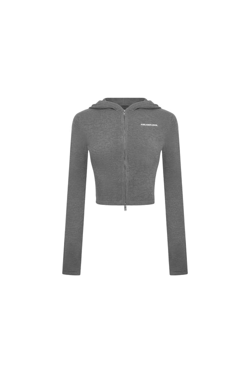 Dark Gray zip - up Hooded Cardigan - ANN ANDELMAN