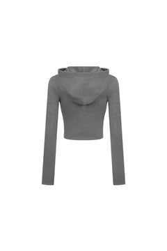 Dark Gray zip - up Hooded Cardigan - ANN ANDELMAN