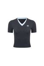 Dark Grey Double - Layered Contrast V - Neck Knitted T-Shirt - ANN ANDELMAN