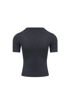 Dark Grey Double - Layered Contrast V - Neck Knitted T-Shirt - ANN ANDELMAN