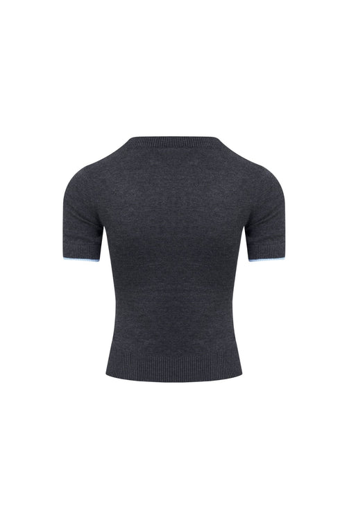 Dark Grey Double - Layered Contrast V - Neck Knitted T-Shirt - ANN ANDELMAN
