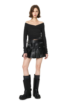 Dark Grey Off - shoulder Long Sleeve T-shirt - ANN ANDELMAN