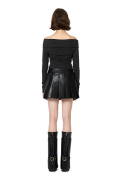 Dark Grey Off - shoulder Long Sleeve T-shirt - ANN ANDELMAN