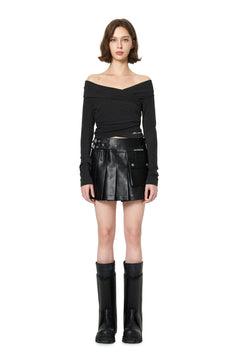 Dark Grey Off - shoulder Long Sleeve T-shirt - ANN ANDELMAN