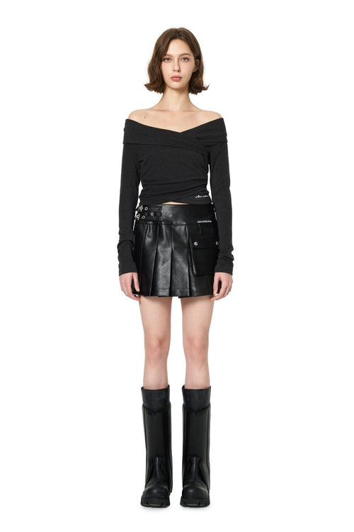 Dark Grey Off - shoulder Long Sleeve T-shirt - ANN ANDELMAN
