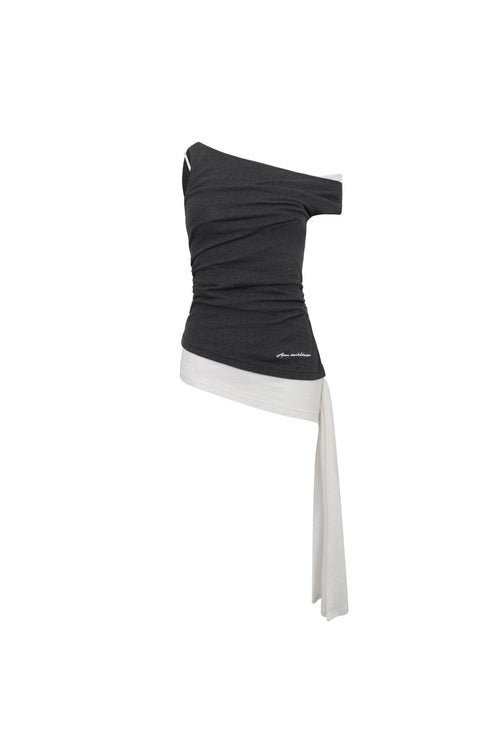 Dark Grey Off - Shoulder T-Shirt - ANN ANDELMAN