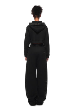 Gray - black Rhinestone Curved Sweatpants - ANN ANDELMAN