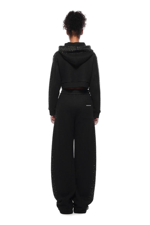 Gray - black Rhinestone Curved Sweatpants - ANN ANDELMAN