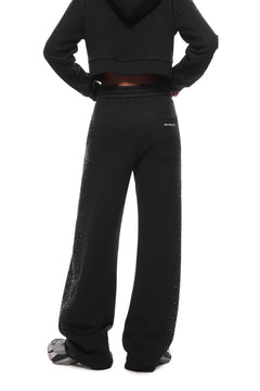 Gray - black Rhinestone Curved Sweatpants - ANN ANDELMAN