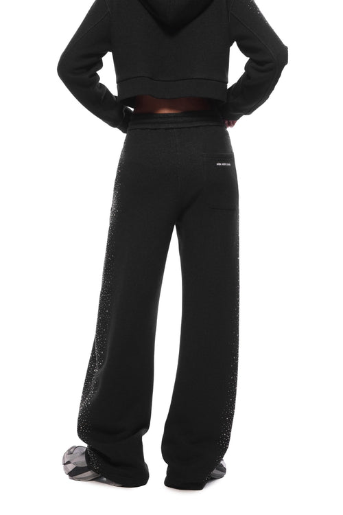 Gray - black Rhinestone Curved Sweatpants - ANN ANDELMAN