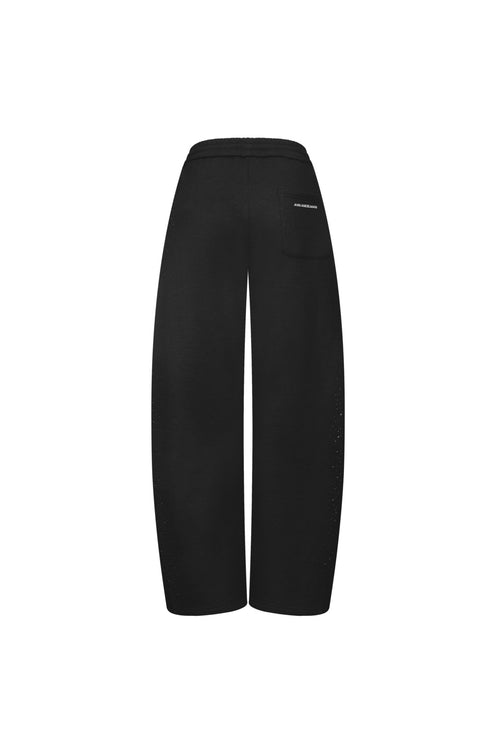 Gray - black Rhinestone Curved Sweatpants - ANN ANDELMAN