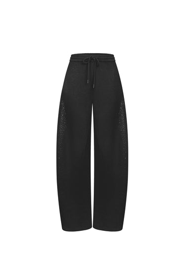 Gray - black Rhinestone Curved Sweatpants - ANN ANDELMAN