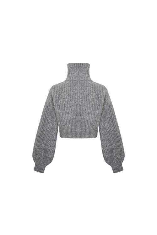 Gray Chunky Knit Turtleneck Sweater - ANN ANDELMAN