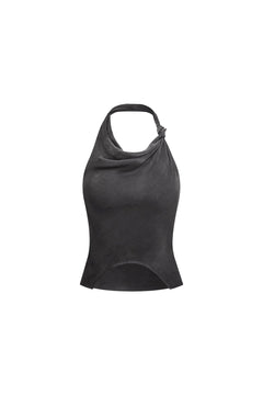 Gray Cupro Silk Halter Neck Top - ANN ANDELMAN