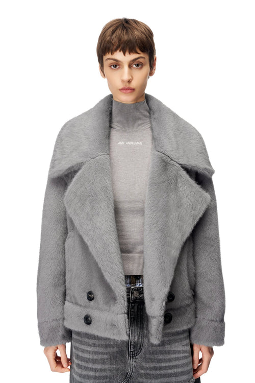 Gray Double - Breasted Coat - ANN ANDELMAN