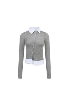 Gray Fake Two - piece Woolen Knit Shirt - ANN ANDELMAN