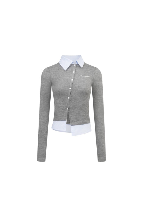 Gray Fake Two - piece Woolen Knit Shirt - ANN ANDELMAN
