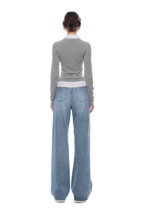 Gray Fake Two - piece Woolen Knit Shirt - ANN ANDELMAN