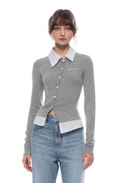 Gray Fake Two - piece Woolen Knit Shirt - ANN ANDELMAN