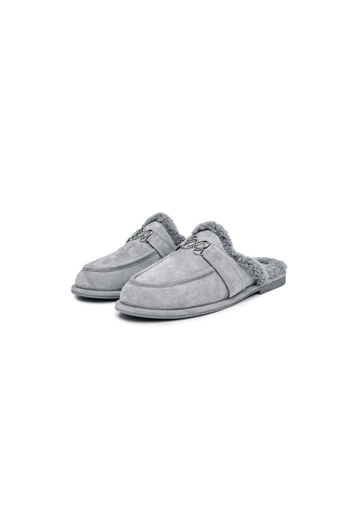 Gray Faux Fur Mule Loafers - ANN ANDELMAN
