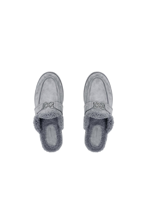 Gray Faux Fur Mule Loafers - ANN ANDELMAN