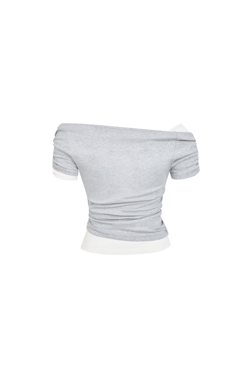Gray Faux Two - piece Pleated Short - sleeved T-shirt - ANN ANDELMAN