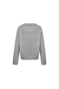 Gray Faux Two - piece Pullover Knit Sweater - ANN ANDELMAN