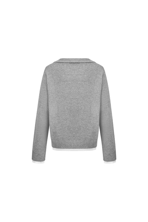 Gray Faux Two - piece Pullover Knit Sweater - ANN ANDELMAN