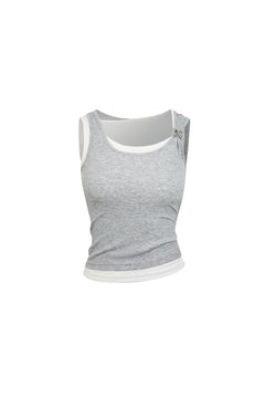 Gray Faux Two - piece Vest with Metallic Details - ANN ANDELMAN