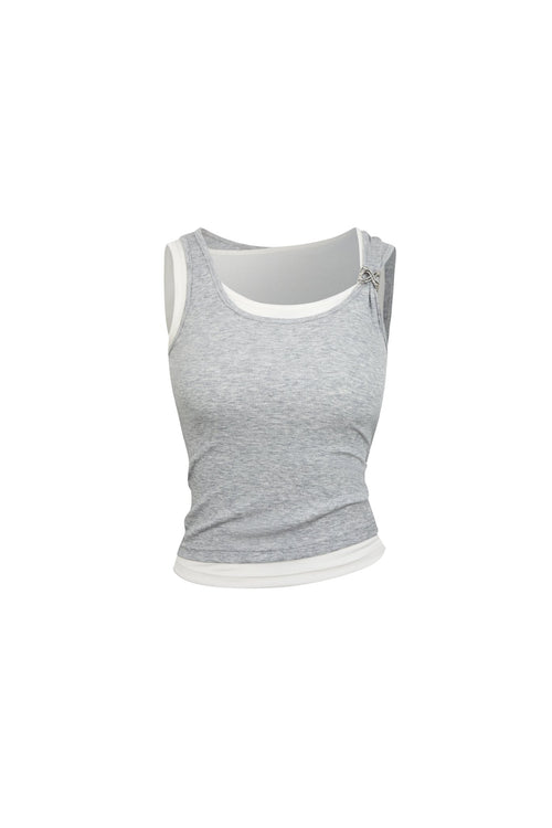Gray Faux Two - piece Vest with Metallic Details - ANN ANDELMAN