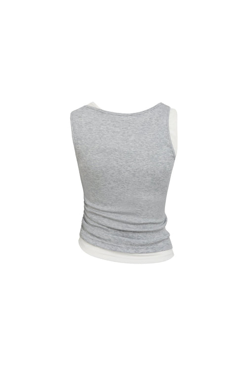 Gray Faux Two - piece Vest with Metallic Details - ANN ANDELMAN