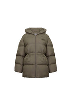 Gray - Green Drawstring Long Down Jacket - ANN ANDELMAN