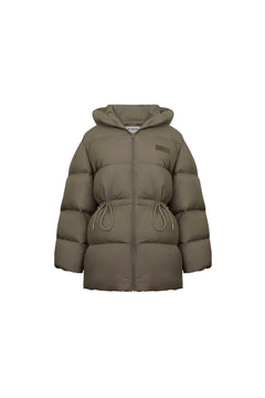Gray - Green Drawstring Long Down Jacket - ANN ANDELMAN