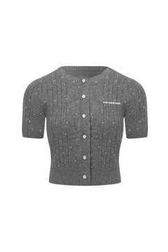Gray Gypsophila Short Sleeve Cardigan - ANN ANDELMAN