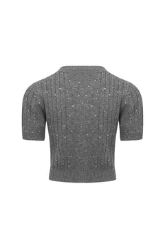 Gray Gypsophila Short Sleeve Cardigan - ANN ANDELMAN