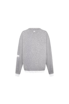 Gray Lace Bow V - neck Knit Sweater - ANN ANDELMAN