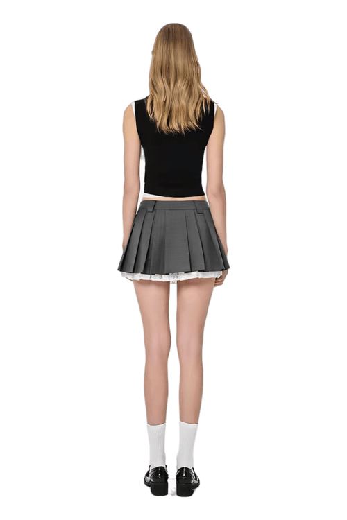 Gray Lace Suit Double Pleated Skirt - ANN ANDELMAN