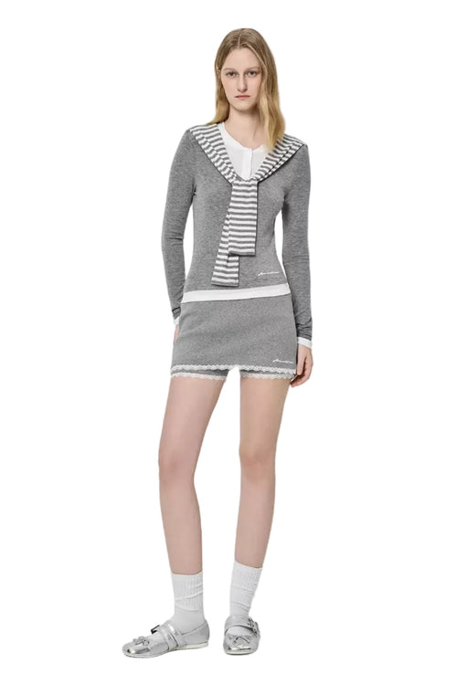Gray Lace-trimmed Woolen Skort - ANN ANDELMAN