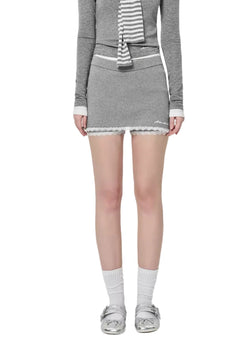 Gray Lace-trimmed Woolen Skort - ANN ANDELMAN