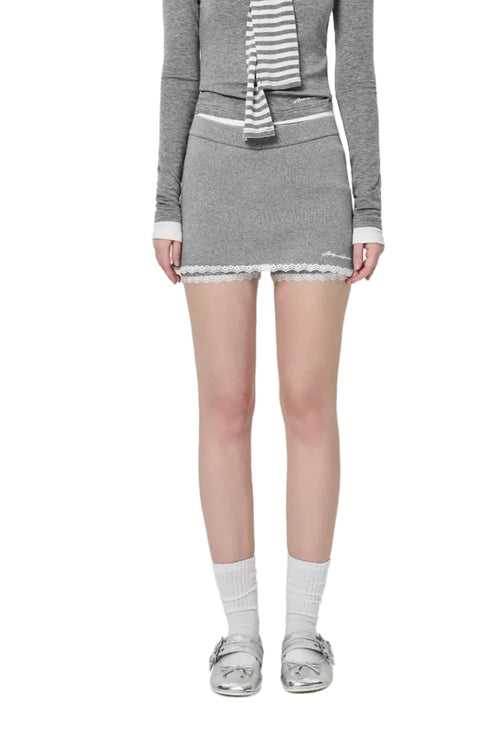 Gray Lace-trimmed Woolen Skort - ANN ANDELMAN