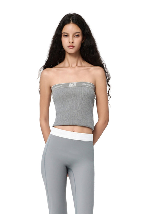 Gray Lettered Ribbon Wool Bandeau Top - ANN ANDELMAN